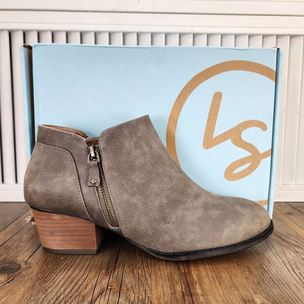 LifeStride Blake Zip Ankle Booties Womens Sz 9 Wide Ash Leather Heel Ankle Boots